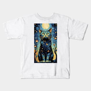 Starry Night Felines: Van Gogh's Cat Constellation Kids T-Shirt
